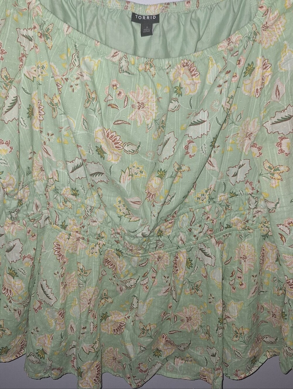 Torrid Peasant Sleeve Fairycore Top Size 1X Floral Green Cotton Plus Blouse - Picture 3 of 7